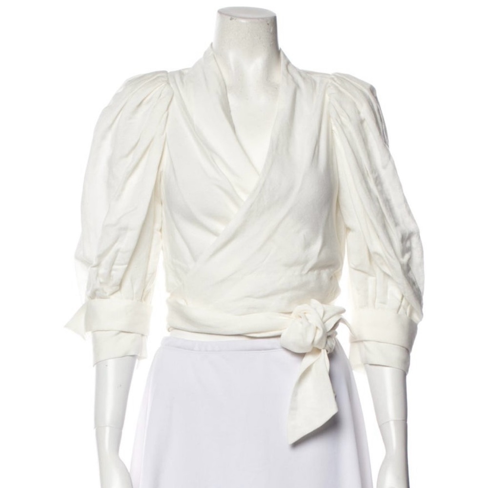 Acler 3/4 sleeve wrap linen blouse